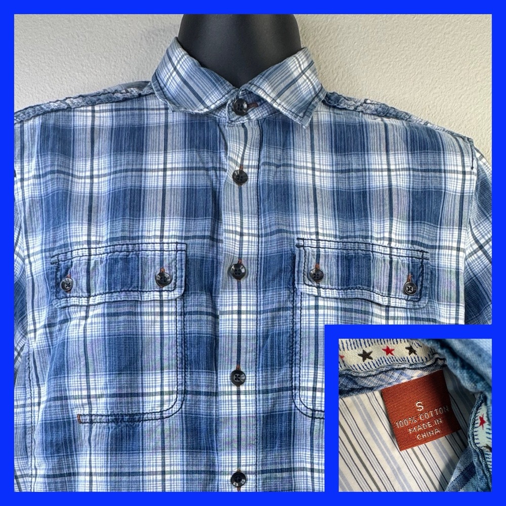 Tommy Bahama Denim Mens Blue Plaid Button Down Shirt‎ Size S